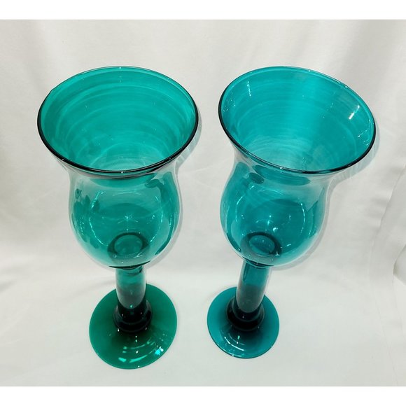 Tall blown glass teal candle holders 14.75" - Picture 3 of 11